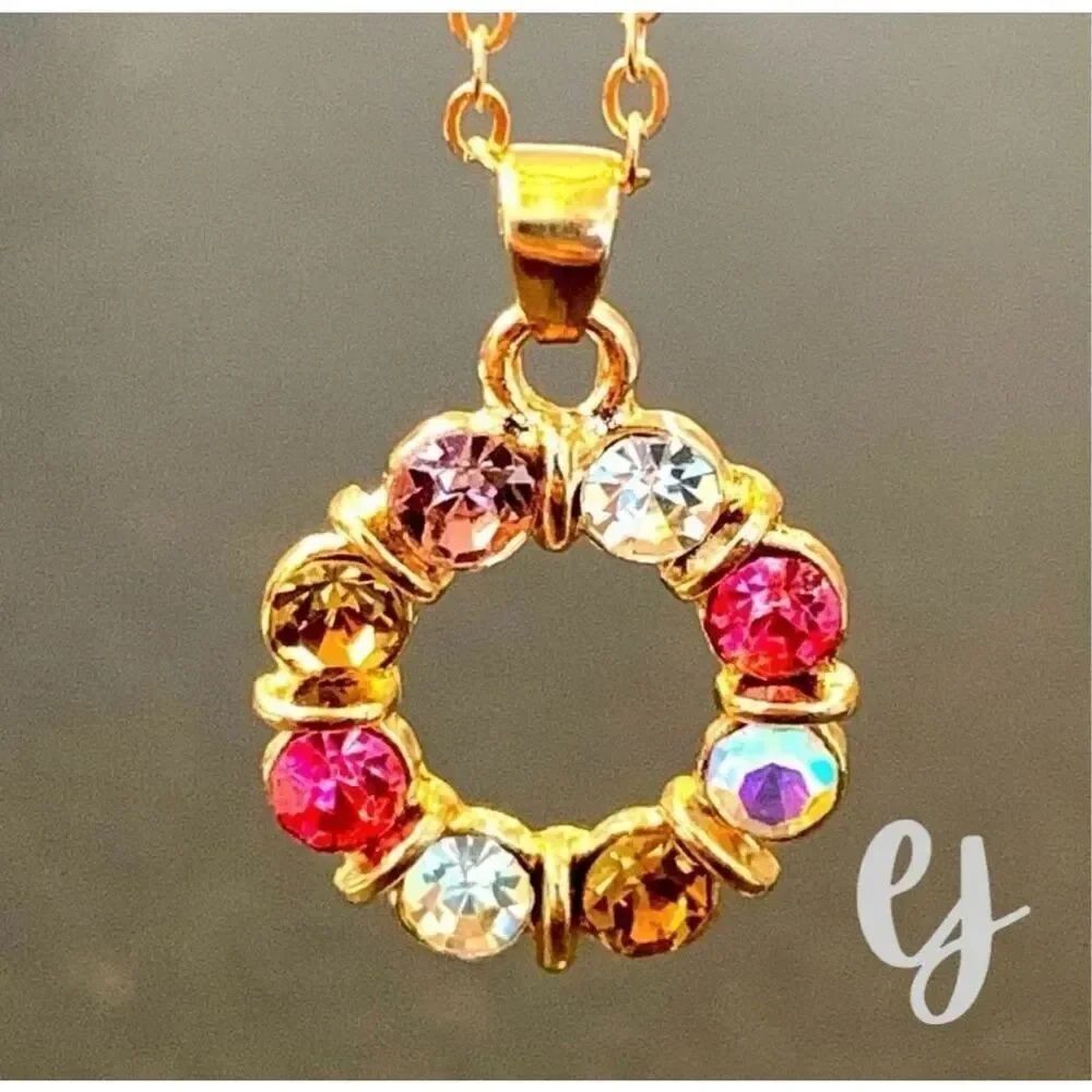 Jubilee Jeweled Multicolor Crystal Necklace – Gold Tone Circle Pendant